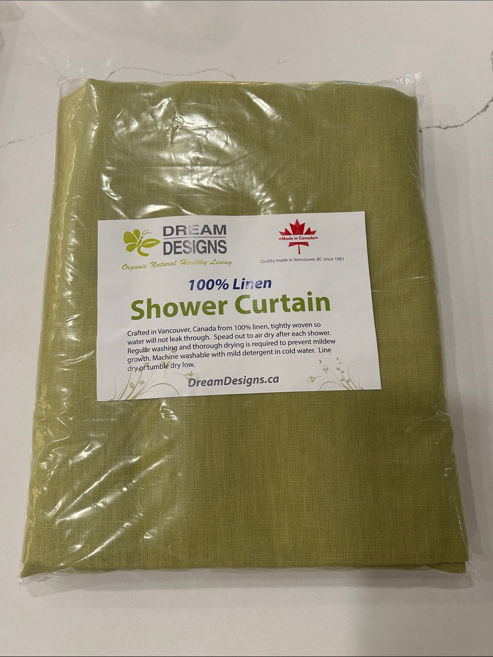 100% Linen Green Shower Curtain Canadian made Brand New